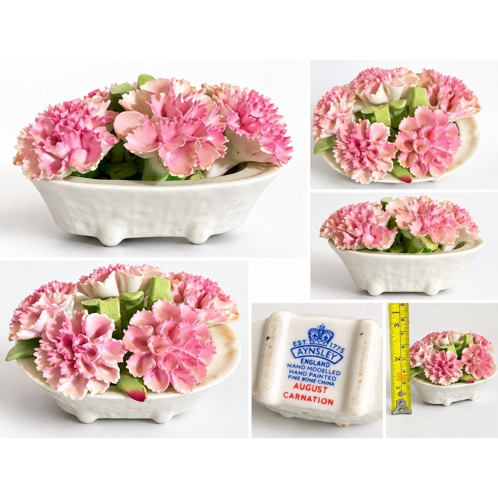 Vintage Aynsley August Carnation Bone China Hand Modelled Pink Flower England